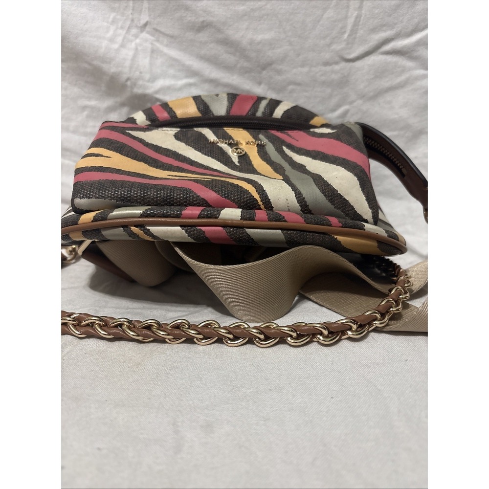 Michael Kors Slater Medium Metallic Zebra Logo Sling Fanny Pack Purse Crossbody - Picture 8 of 15